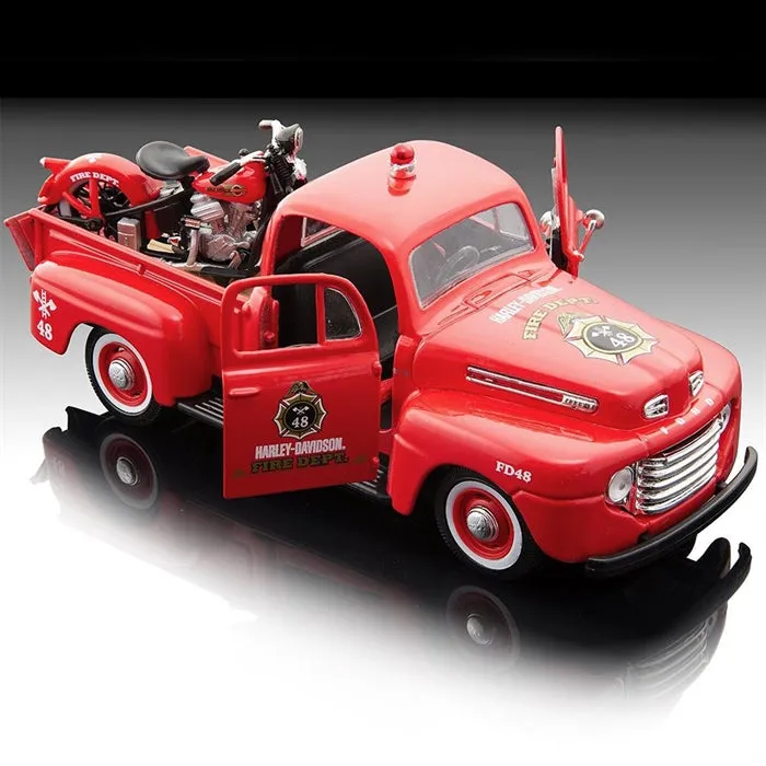 1:24 Scale 1948 Ford F-1 Pickup Truck and 1936 Harley-Davidson® EL Knucklehead Diecast Model