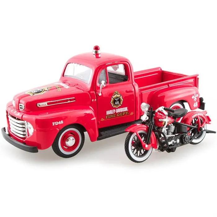 1:24 Scale 1948 Ford F-1 Pickup Truck and 1936 Harley-Davidson® EL Knucklehead Diecast Model