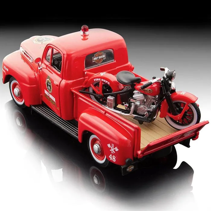 1:24 Scale 1948 Ford F-1 Pickup Truck and 1936 Harley-Davidson® EL Knucklehead Diecast Model