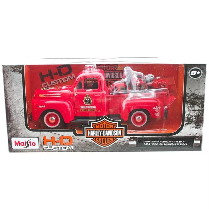 1:24 Scale 1948 Ford F-1 Pickup Truck and 1936 Harley-Davidson® EL Knucklehead Diecast Model