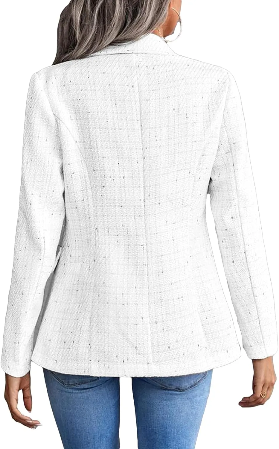 2025 Women's Spring Tweed Blazer Jacket Plaid Fully-Lined Fashion Business Casual Lapel Elegant Coat with Pockets