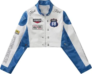 Aelfric Eden Cropped Leather Jacket Women PU Crop Moto Biker Racing Trendy Fashion Casual Coats