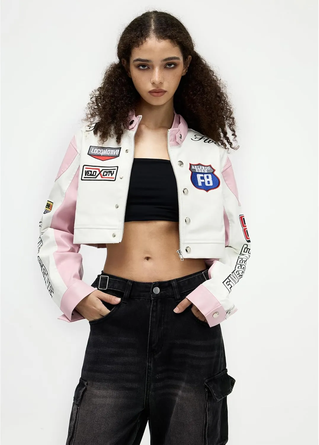 Aelfric Eden Cropped Leather Jacket Women PU Crop Moto Biker Racing Trendy Fashion Casual Coats