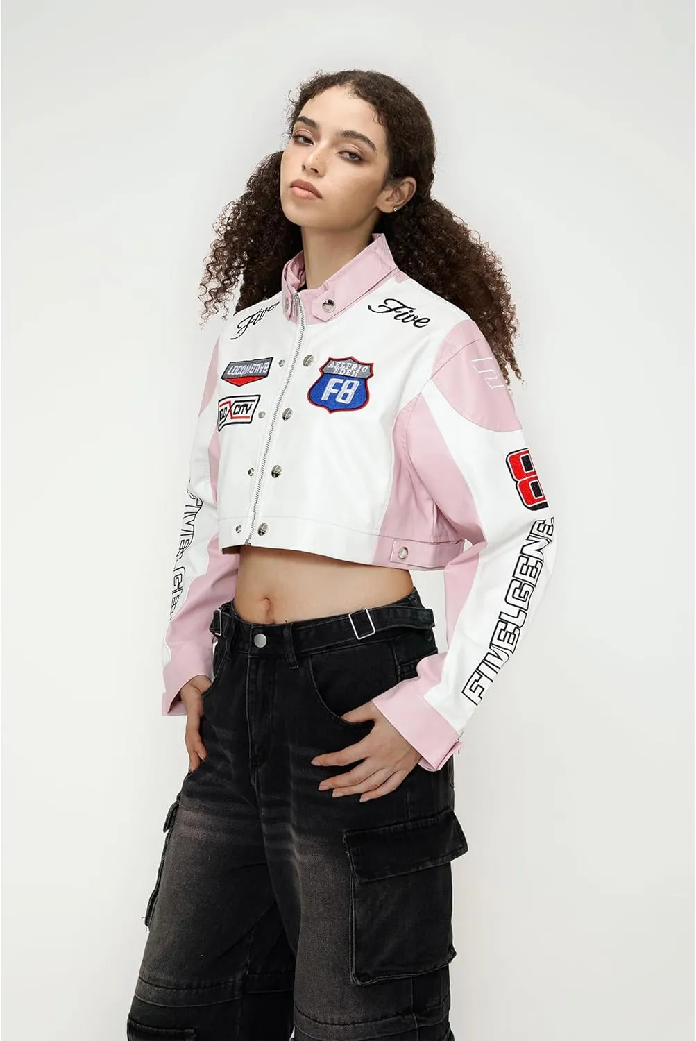 Aelfric Eden Cropped Leather Jacket Women PU Crop Moto Biker Racing Trendy Fashion Casual Coats