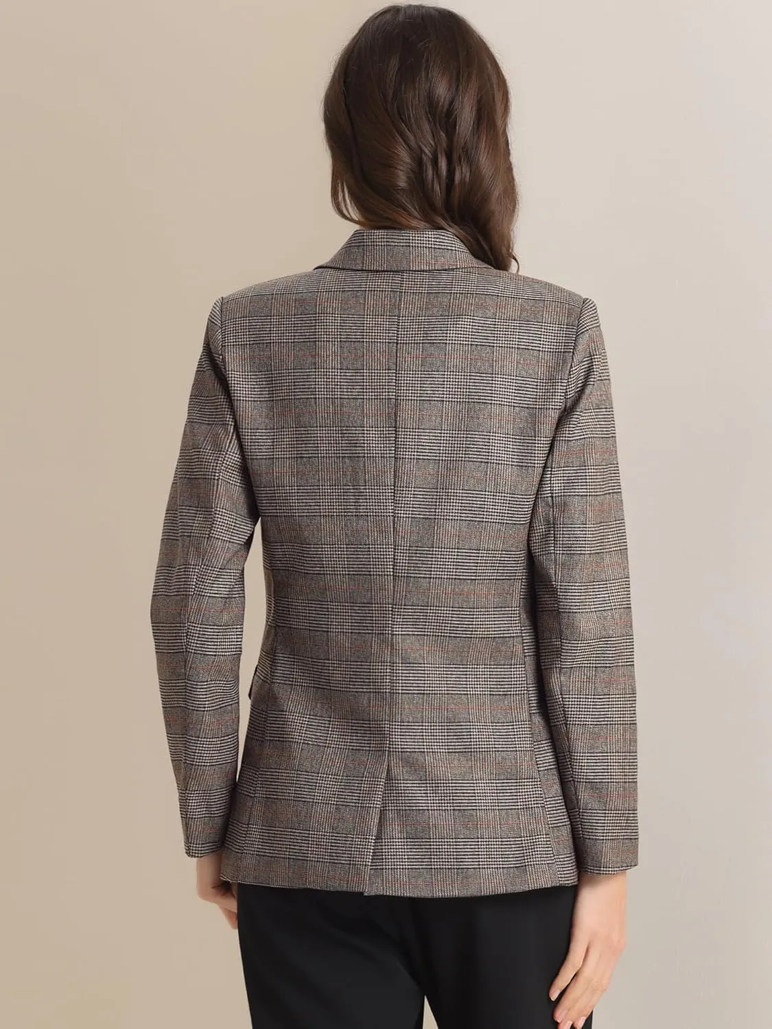 Allegra K Women's Notched Lapel One Button Boyfriend Blazer Suit Plaid Blazer Jacket