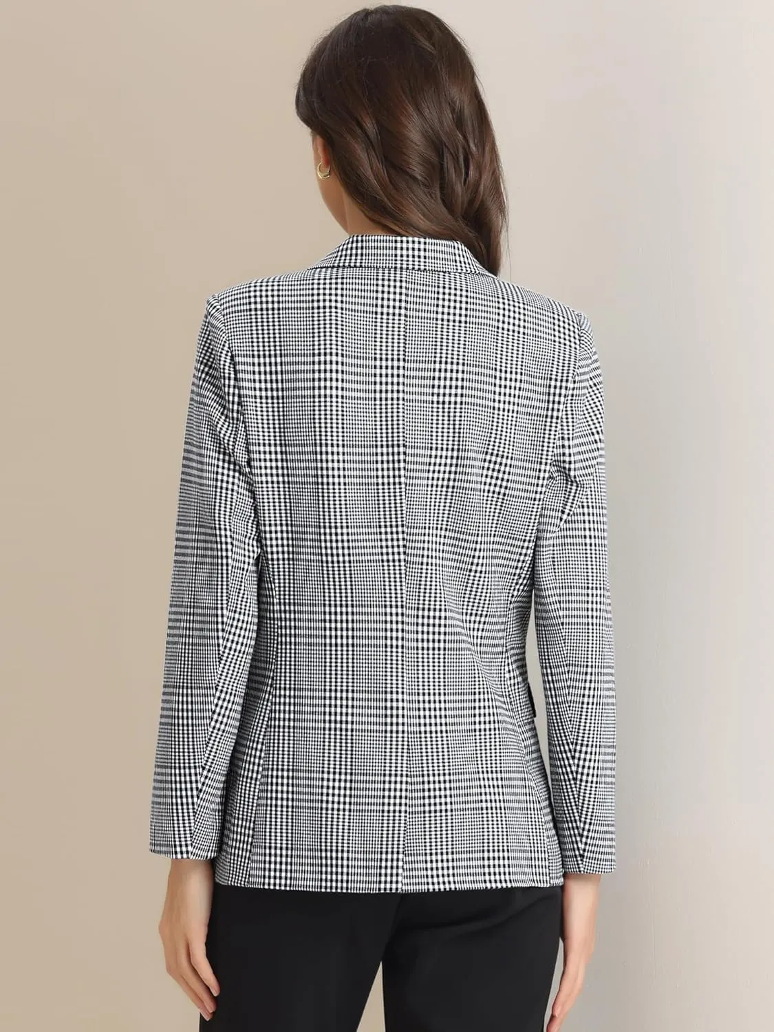 Allegra K Women's Notched Lapel One Button Boyfriend Blazer Suit Plaid Blazer Jacket