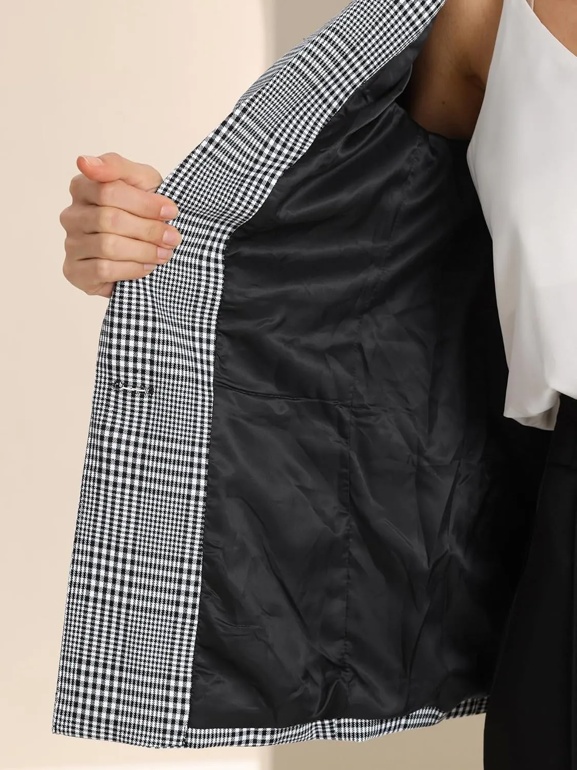 Allegra K Women's Notched Lapel One Button Boyfriend Blazer Suit Plaid Blazer Jacket
