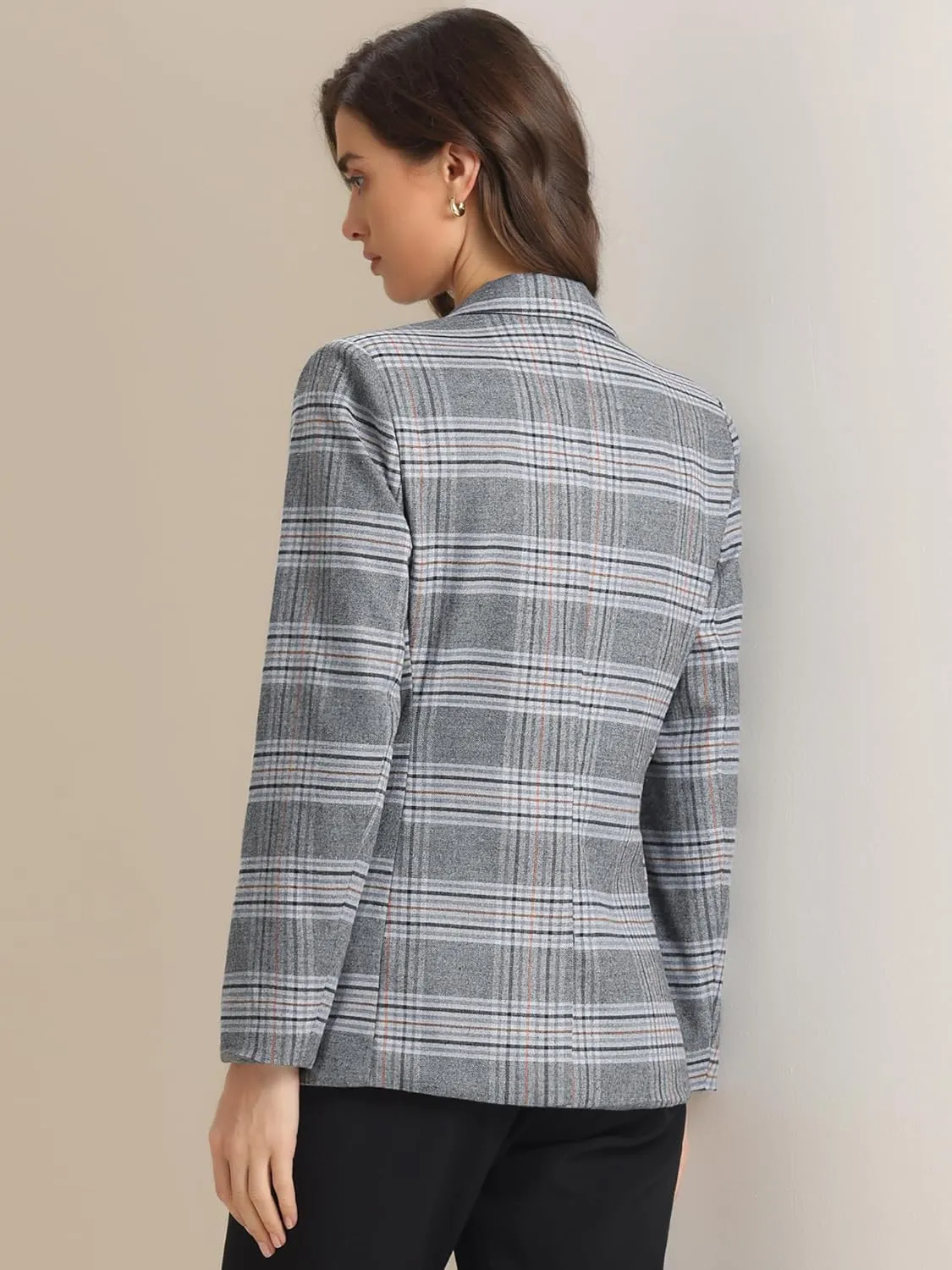 Allegra K Women's Notched Lapel One Button Boyfriend Blazer Suit Plaid Blazer Jacket