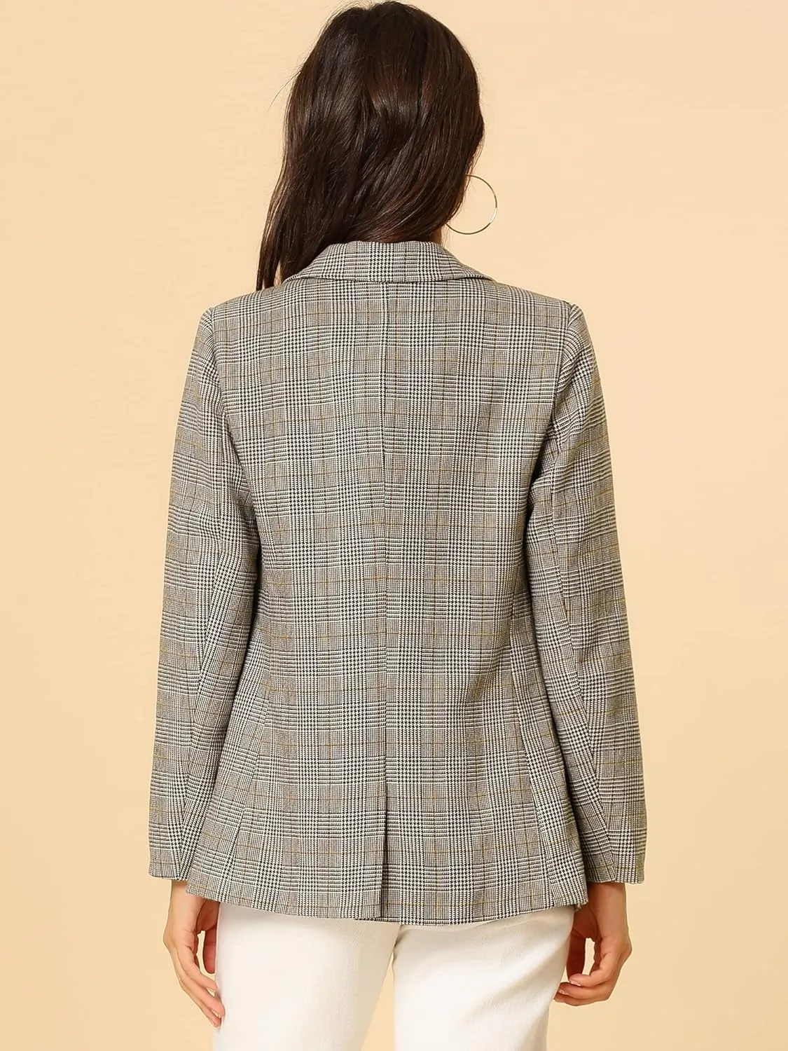 Allegra K Women's Notched Lapel One Button Boyfriend Blazer Suit Plaid Blazer Jacket