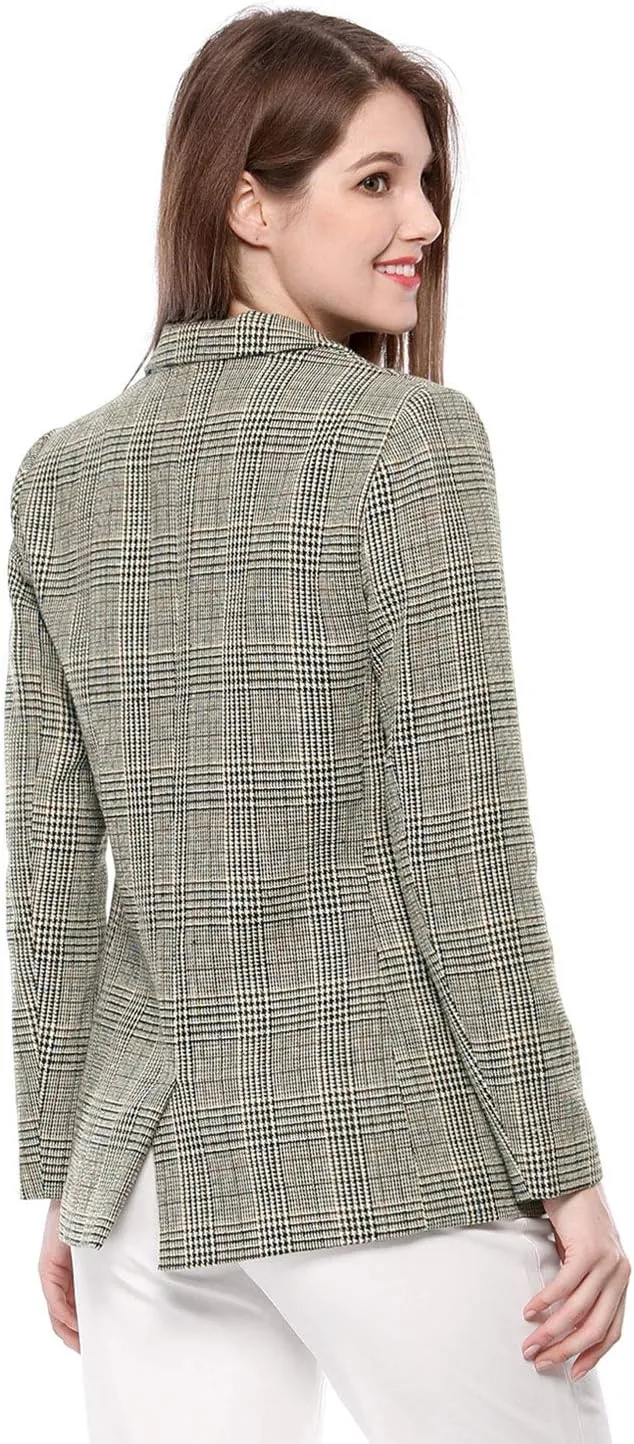 Allegra K Women's Notched Lapel One Button Boyfriend Blazer Suit Plaid Blazer Jacket