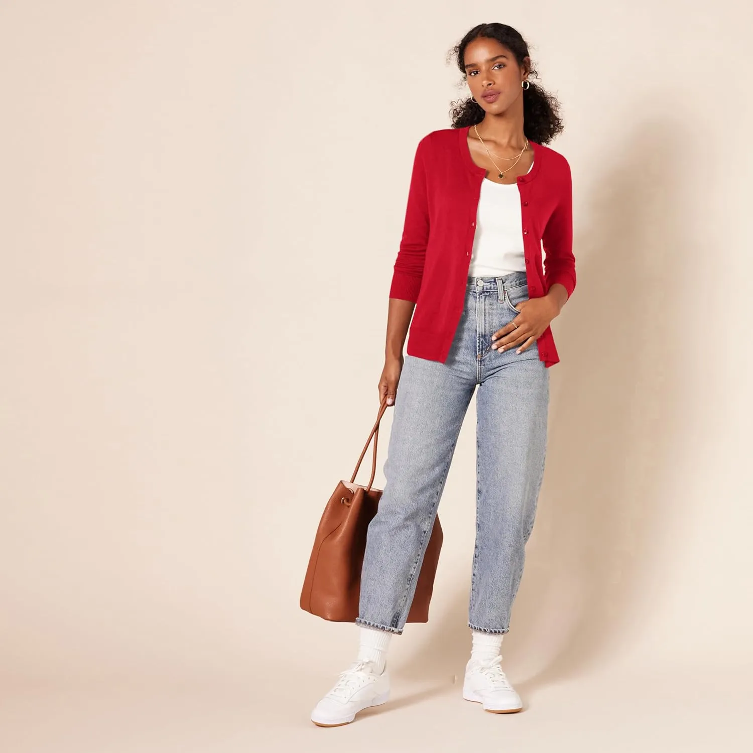 Amazon Essentials Women's Lightweight Crewneck Cardigan Sweater (Available in Plus Size)