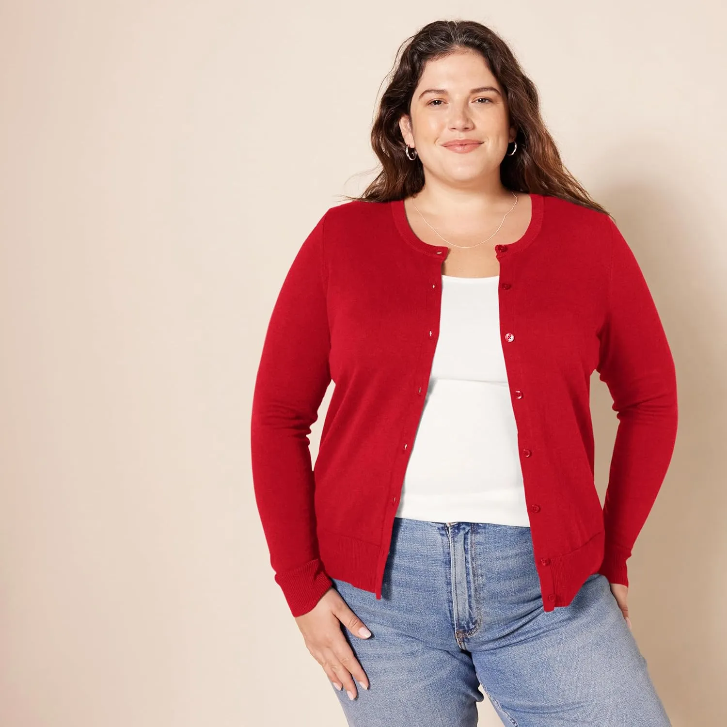 Amazon Essentials Women's Lightweight Crewneck Cardigan Sweater (Available in Plus Size)