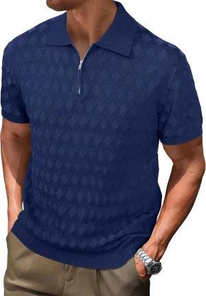 Arach&Cloz Mens Zipper Polo 3D Texture Shirts 2025 Spring Summer Fashion Knit Golf Tops Short Sleeve Dress Clothes