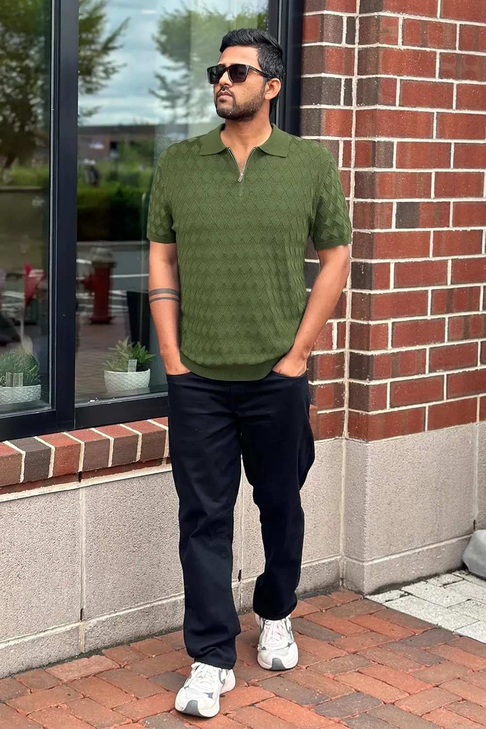 Arach&Cloz Mens Zipper Polo 3D Texture Shirts 2025 Spring Summer Fashion Knit Golf Tops Short Sleeve Dress Clothes