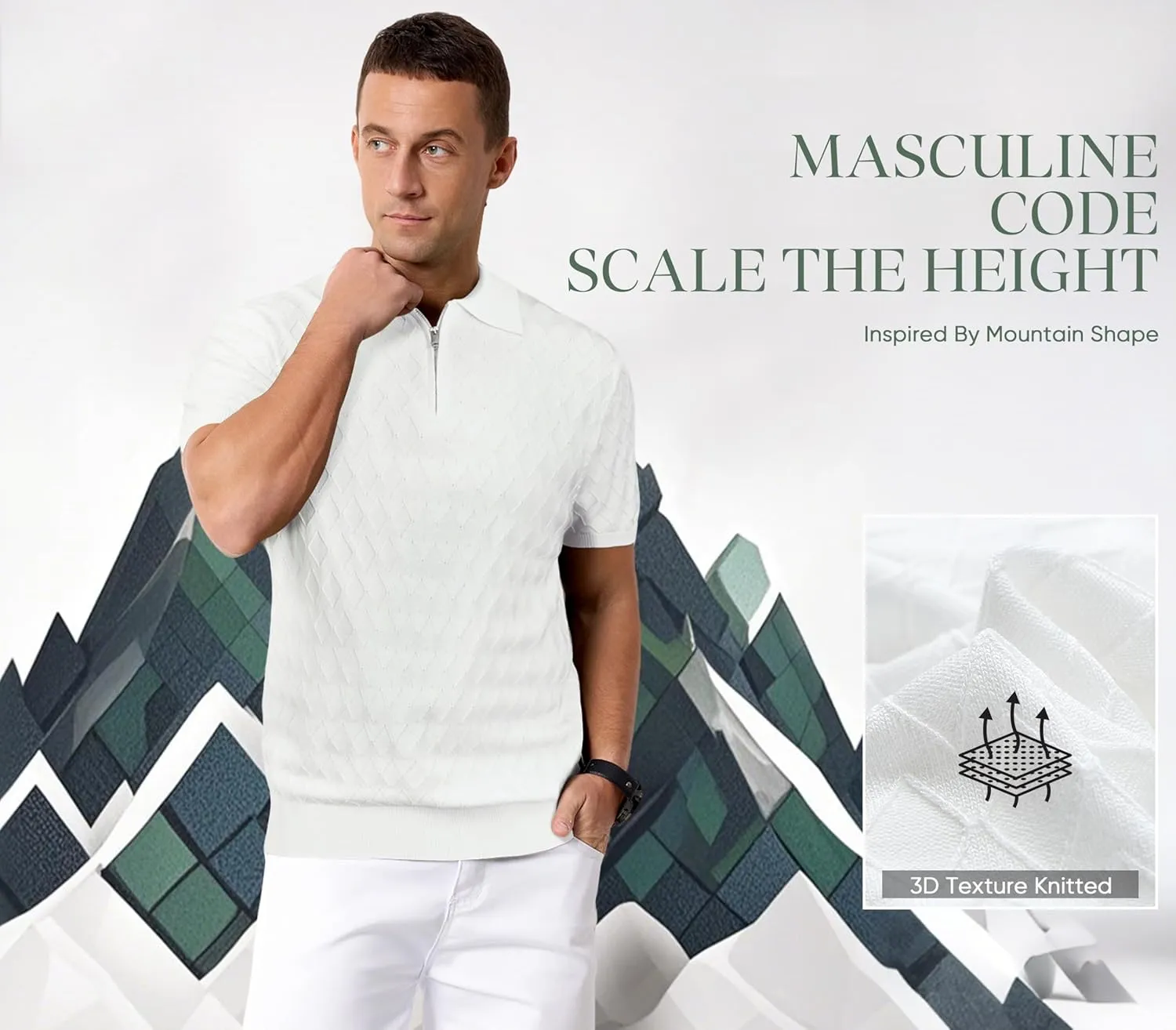 Arach&Cloz Mens Zipper Polo 3D Texture Shirts 2025 Spring Summer Fashion Knit Golf Tops Short Sleeve Dress Clothes