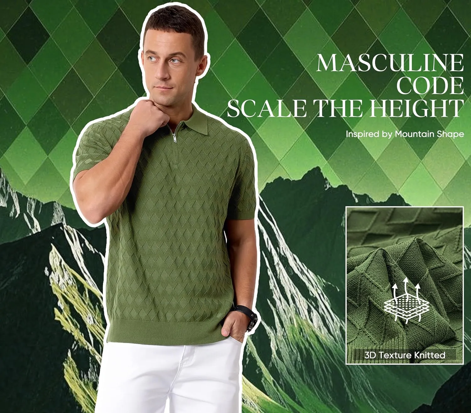 Arach&Cloz Mens Zipper Polo 3D Texture Shirts 2025 Spring Summer Fashion Knit Golf Tops Short Sleeve Dress Clothes