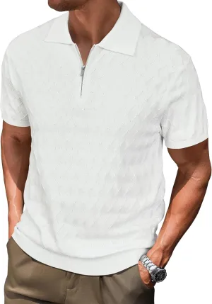 Arach&Cloz Mens Zipper Polo 3D Texture Shirts 2025 Spring Summer Fashion Knit Golf Tops Short Sleeve Dress Clothes