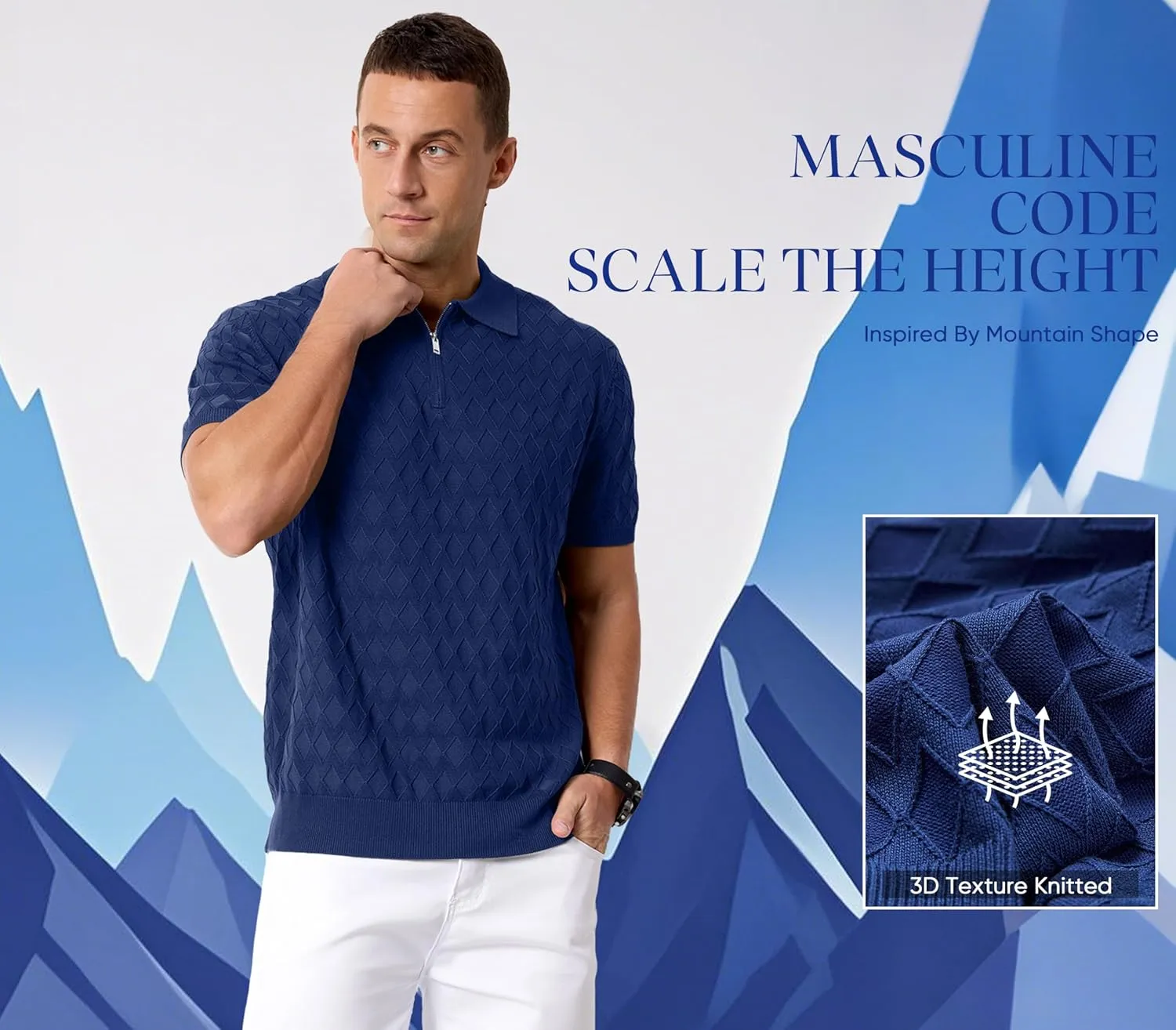 Arach&Cloz Mens Zipper Polo 3D Texture Shirts 2025 Spring Summer Fashion Knit Golf Tops Short Sleeve Dress Clothes