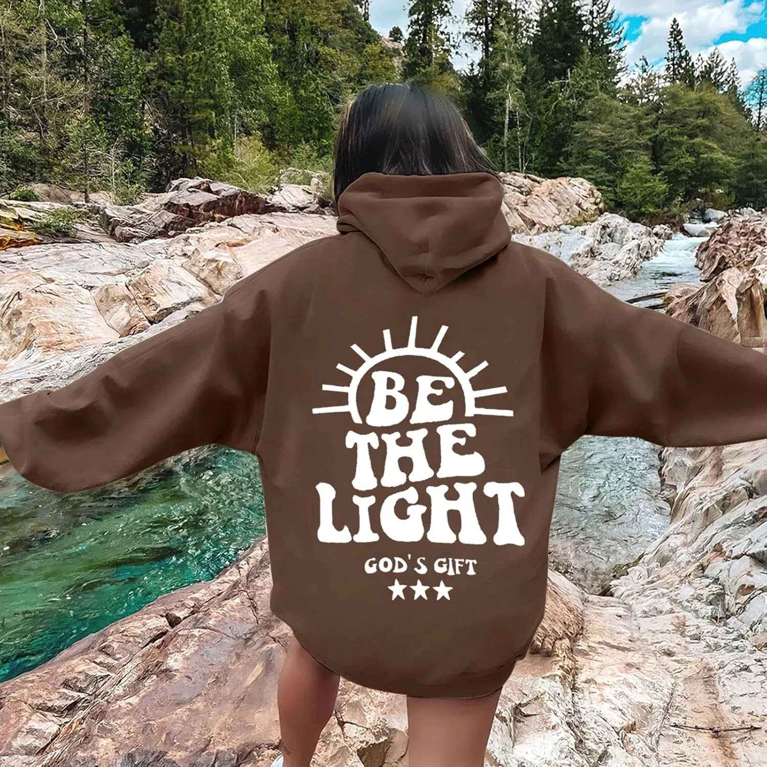 Be The Light Sweatshirt For Women Long Sleeve Drop Shoulder Casual Sweatshirts Drawstring Pockets Comfort Trendy Hoodie