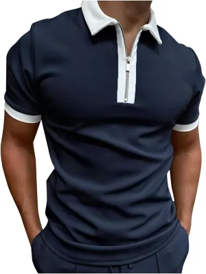 Burband Mens Fashion Short Sleeve Polo Shirts Big and Tall Zipper Dual Tipped Collar Slim Fit Paisley Floral Dad Shirts
