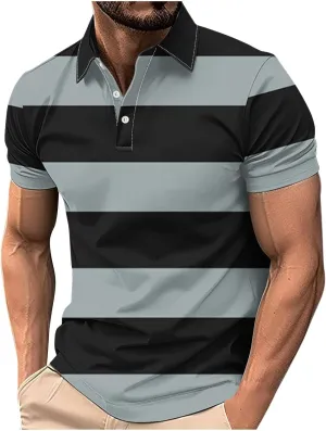 Color Block Golf Shirts for Men Short Sleeve Regular Fit Moisture Wicking Performance Casual Striped Mens Polo Shirts