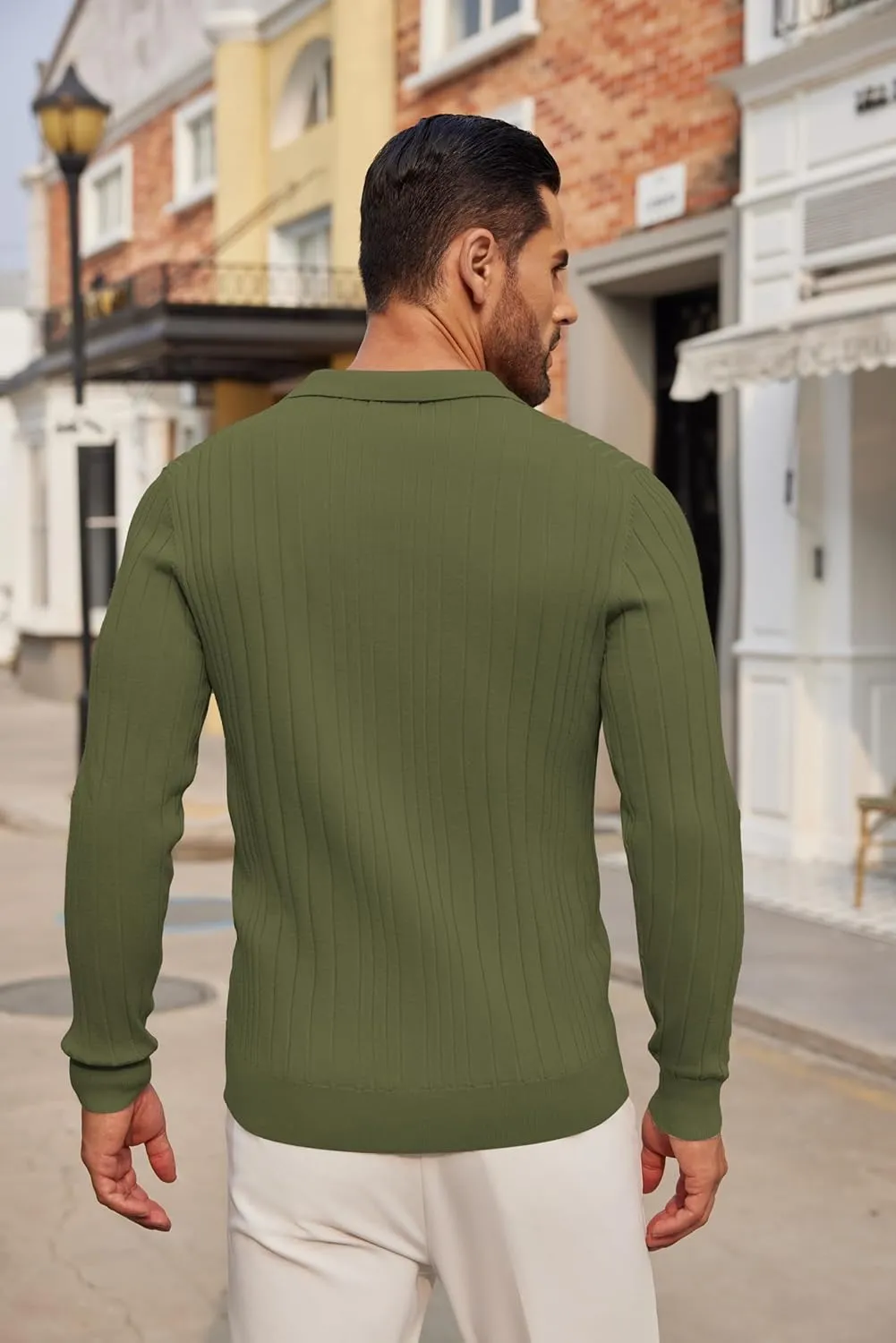 COOFANDY Men's Knit Polo Shirts Long Sleeve Casual Button Down Ribbed Polo Shirt Fashion Golf Shirts