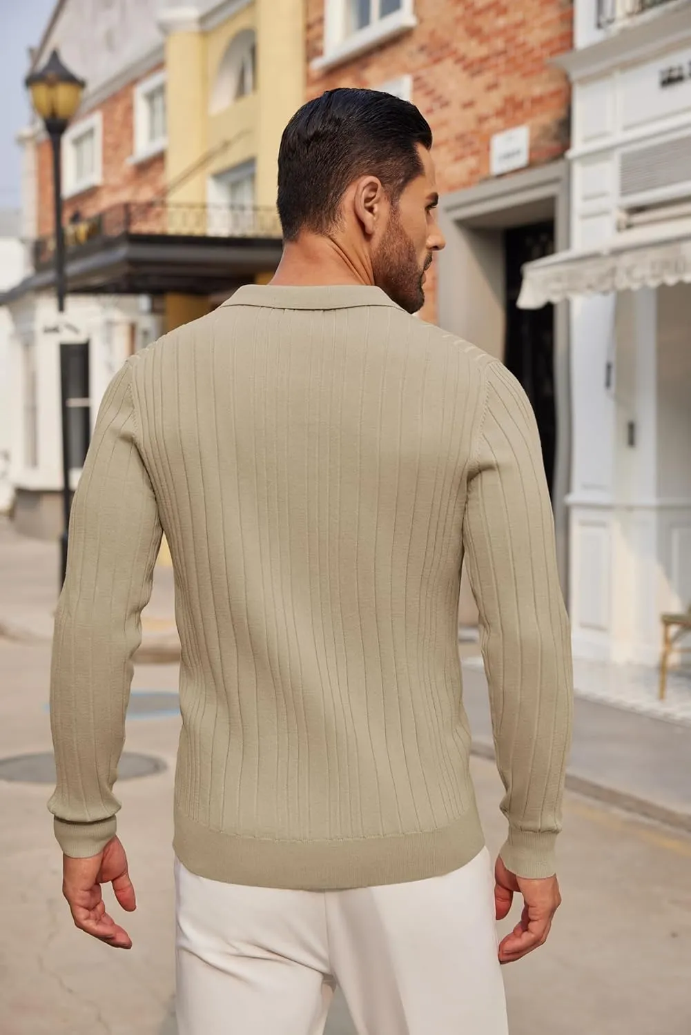 COOFANDY Men's Knit Polo Shirts Long Sleeve Casual Button Down Ribbed Polo Shirt Fashion Golf Shirts