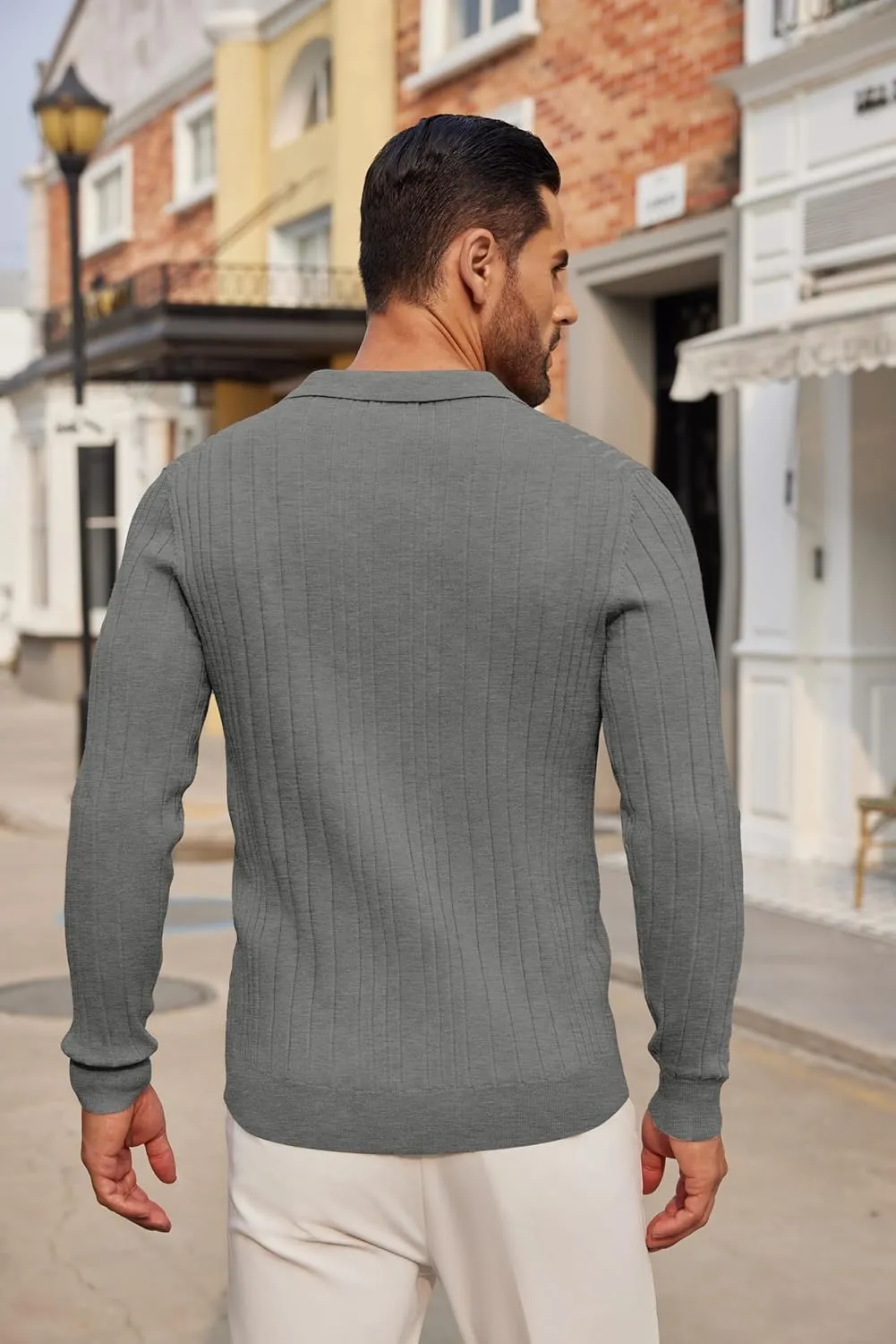 COOFANDY Men's Knit Polo Shirts Long Sleeve Casual Button Down Ribbed Polo Shirt Fashion Golf Shirts