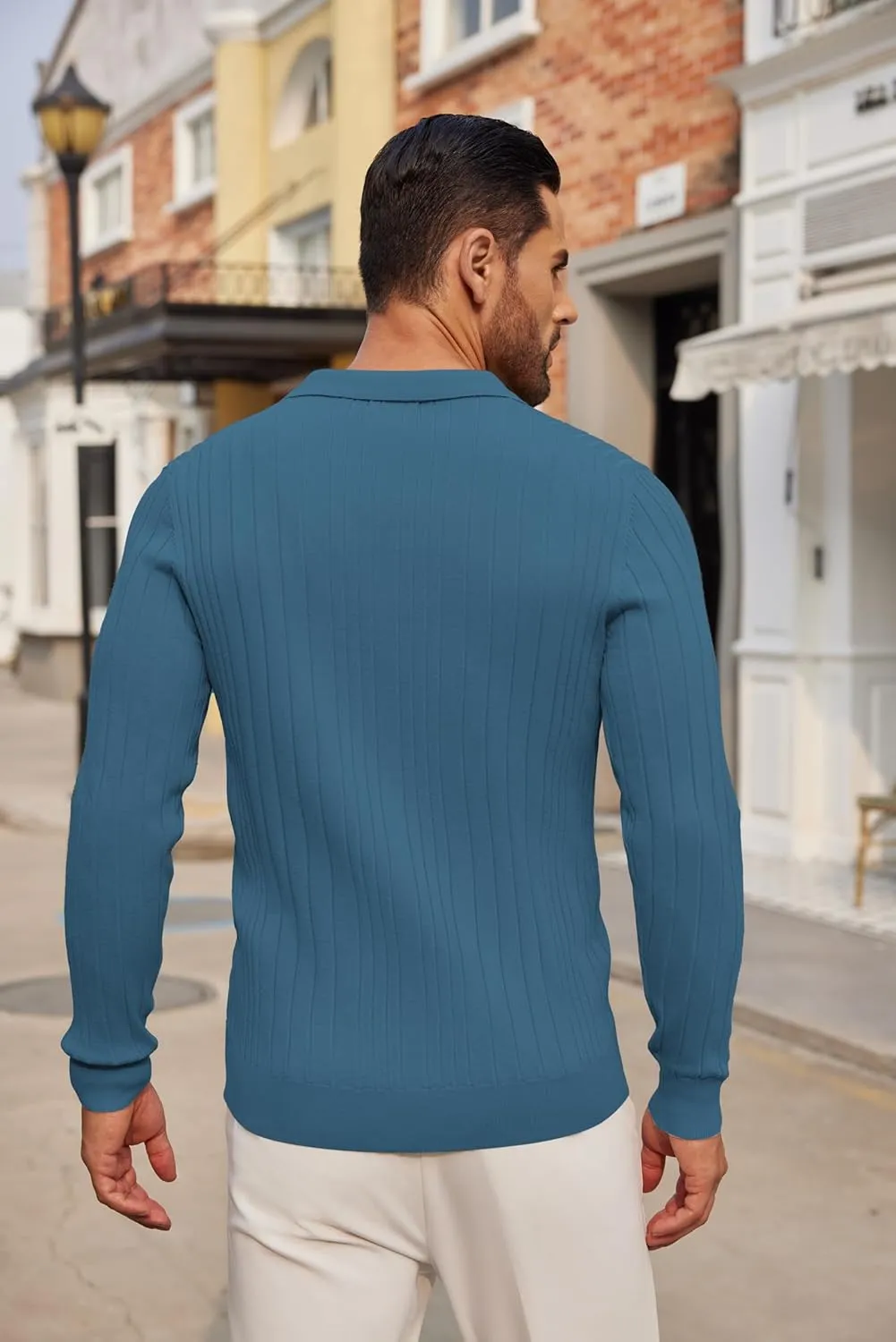 COOFANDY Men's Knit Polo Shirts Long Sleeve Casual Button Down Ribbed Polo Shirt Fashion Golf Shirts