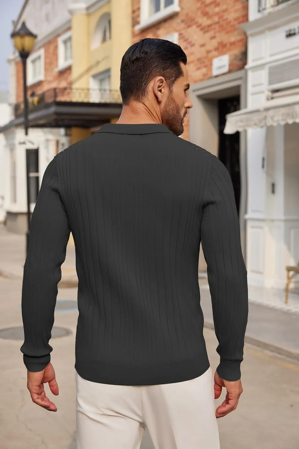 COOFANDY Men's Knit Polo Shirts Long Sleeve Casual Button Down Ribbed Polo Shirt Fashion Golf Shirts