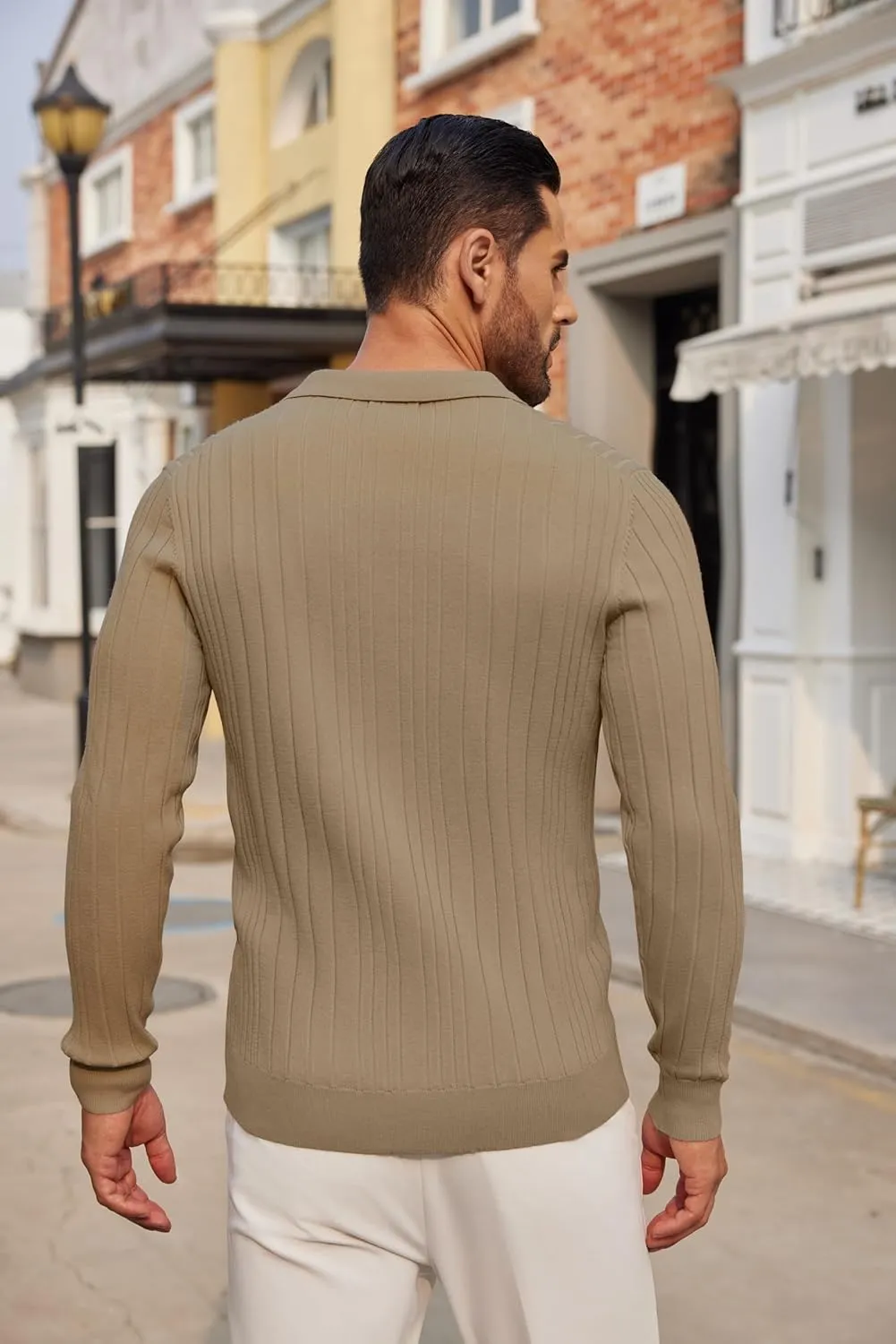 COOFANDY Men's Knit Polo Shirts Long Sleeve Casual Button Down Ribbed Polo Shirt Fashion Golf Shirts
