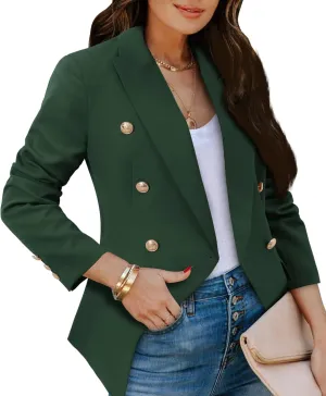 CRAZY GRID Womens Casual Blazer Jacket Gold Button Long Sleeve Work 0ffice Blazer Lapel Jacket