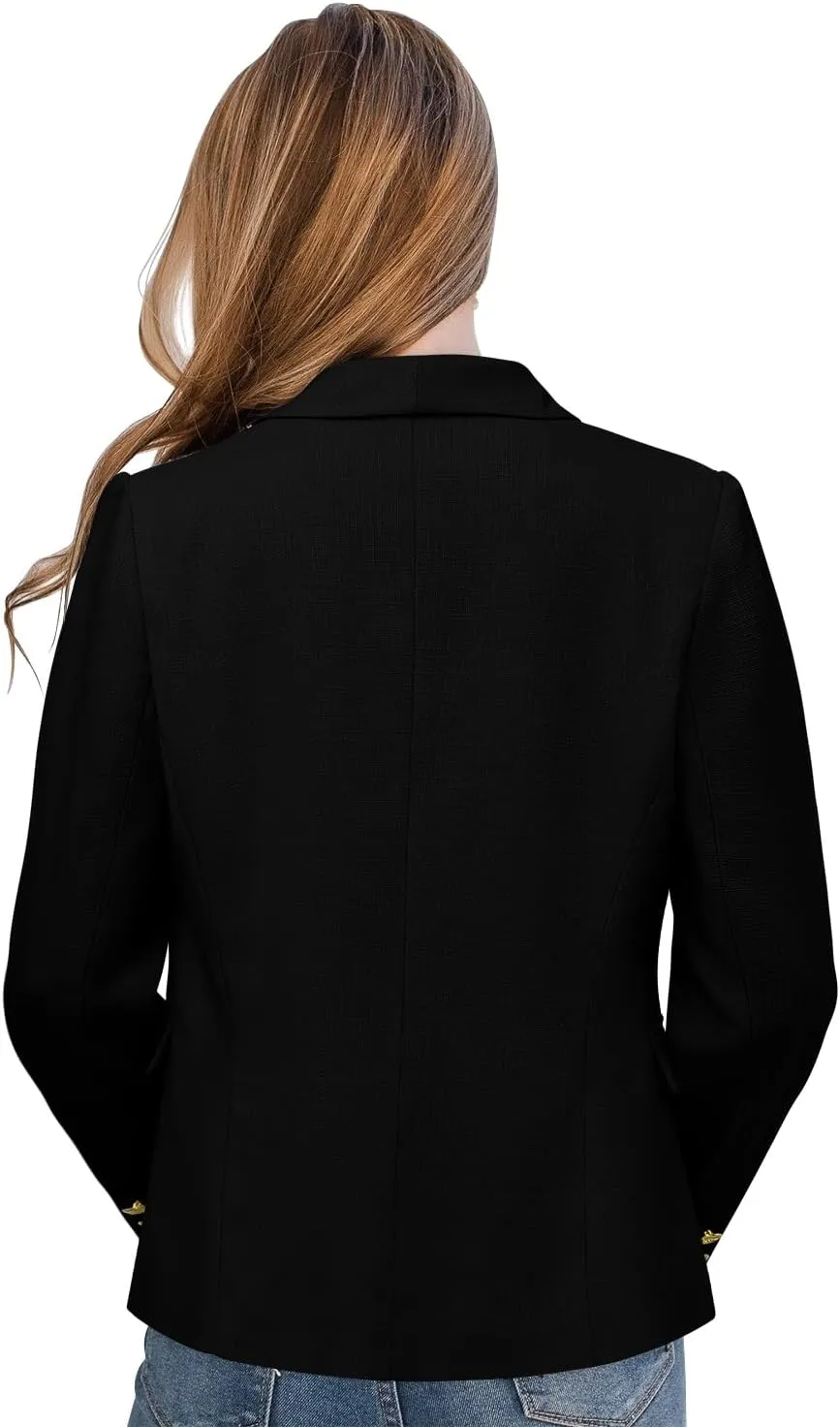 CRAZY GRID Womens Casual Blazer Jacket Gold Button Long Sleeve Work 0ffice Blazer Lapel Jacket
