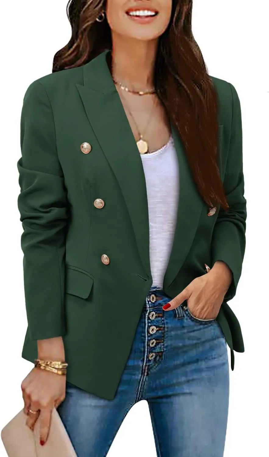 CRAZY GRID Womens Casual Blazer Jacket Gold Button Long Sleeve Work 0ffice Blazer Lapel Jacket