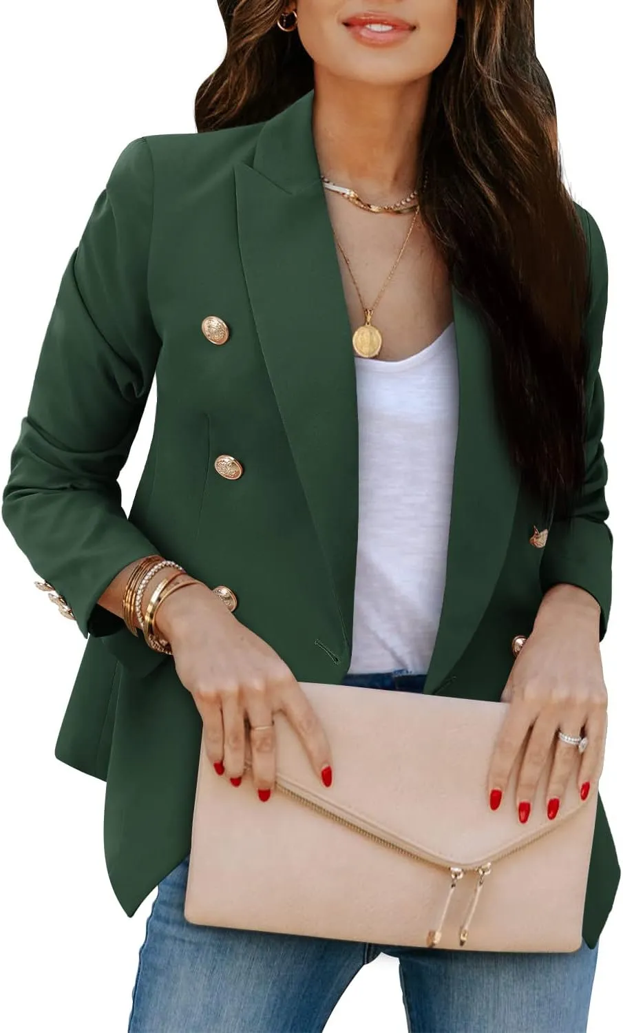 CRAZY GRID Womens Casual Blazer Jacket Gold Button Long Sleeve Work 0ffice Blazer Lapel Jacket