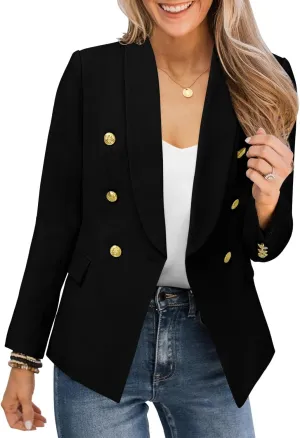 CRAZY GRID Womens Casual Blazer Jacket Gold Button Long Sleeve Work 0ffice Blazer Lapel Jacket