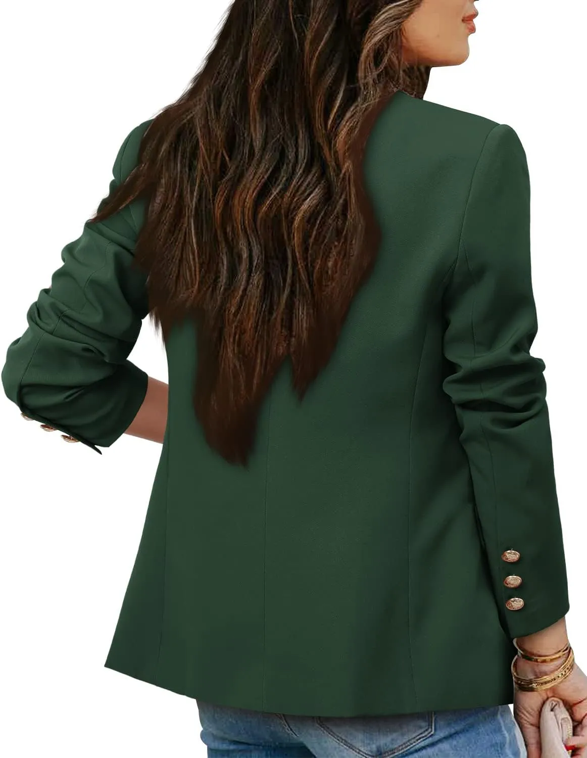 CRAZY GRID Womens Casual Blazer Jacket Gold Button Long Sleeve Work 0ffice Blazer Lapel Jacket