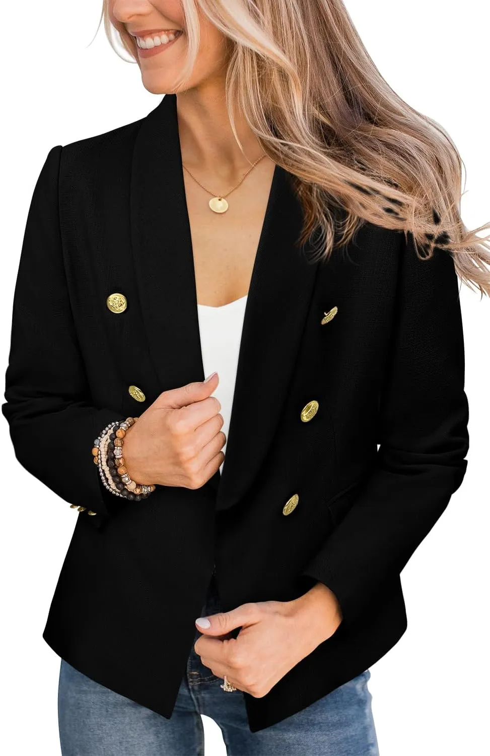 CRAZY GRID Womens Casual Blazer Jacket Gold Button Long Sleeve Work 0ffice Blazer Lapel Jacket