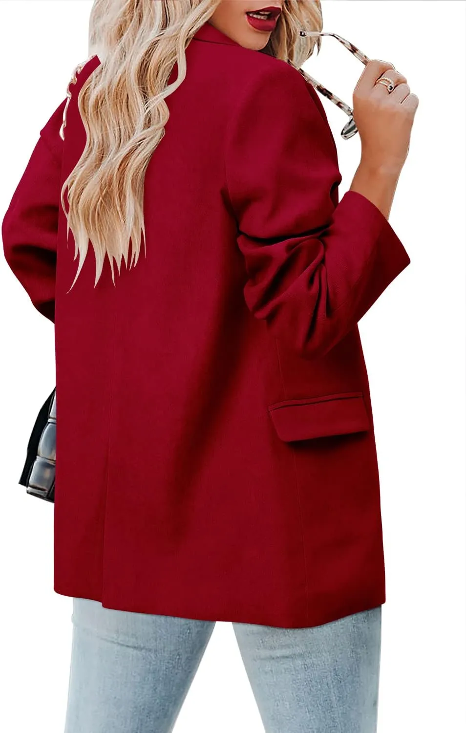 CRAZY GRID Womens Casual Blazer Jacket Long Sleeve Open Front Work Office Blazer Lapel Button Jacket