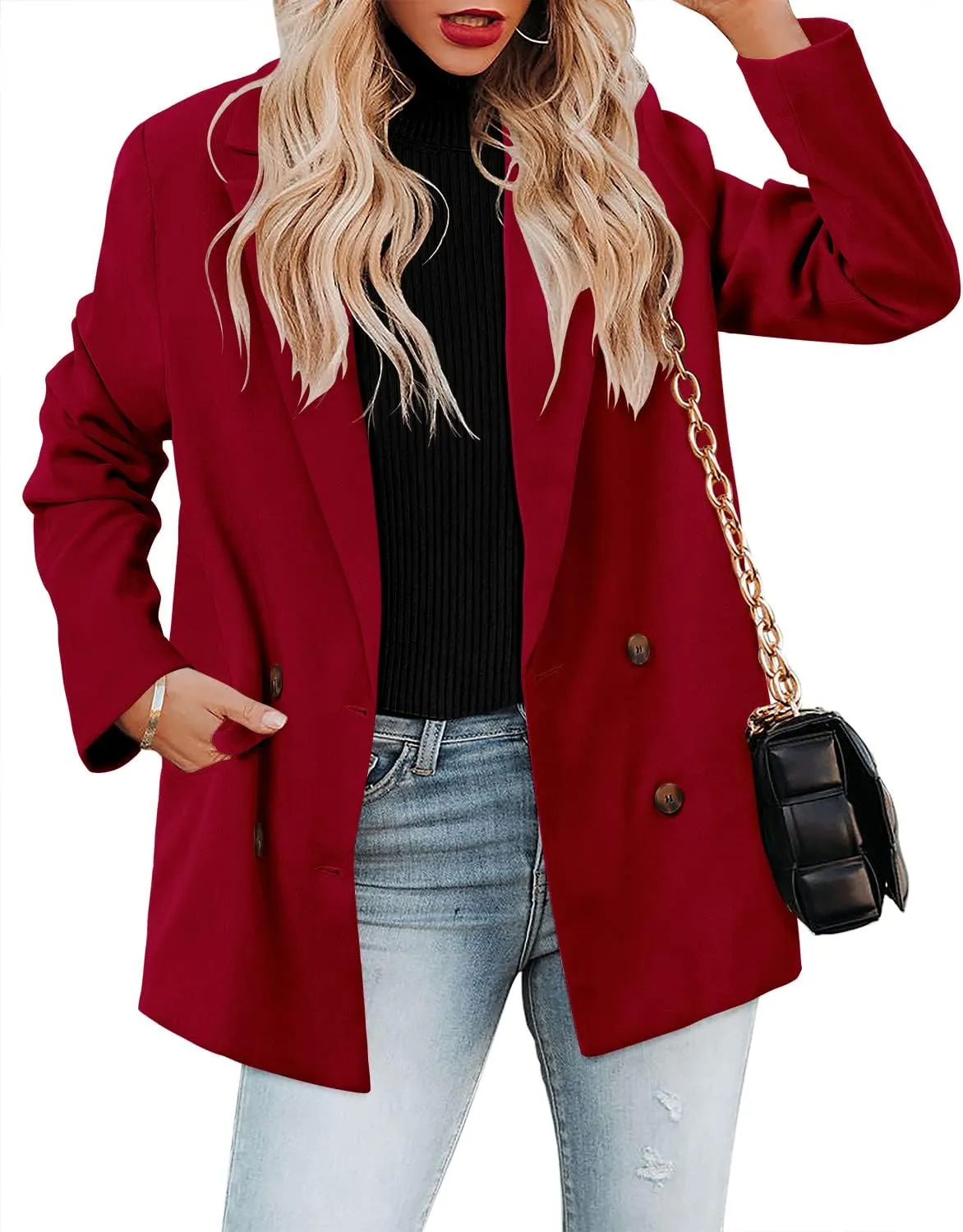 CRAZY GRID Womens Casual Blazer Jacket Long Sleeve Open Front Work Office Blazer Lapel Button Jacket