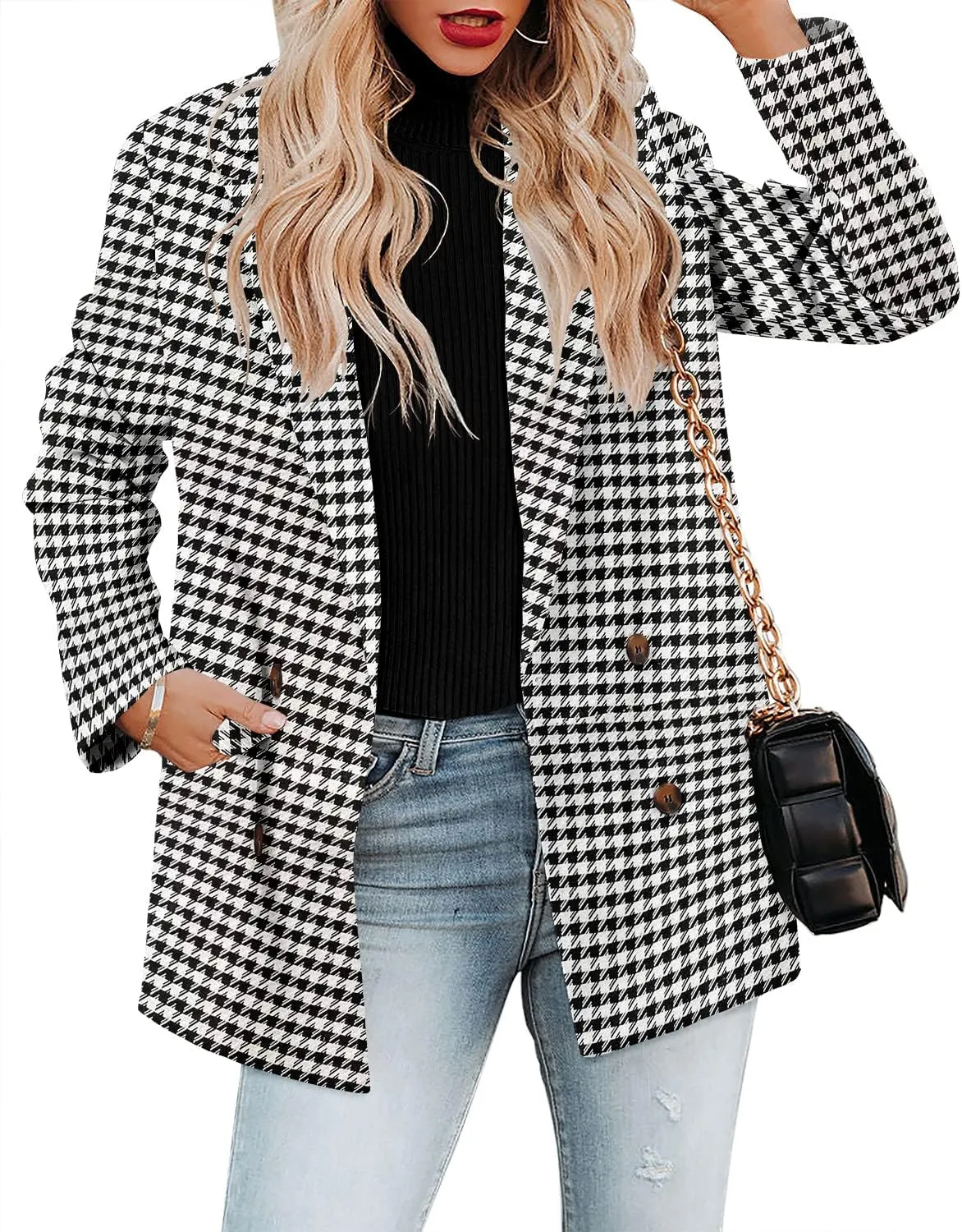 CRAZY GRID Womens Casual Blazer Jacket Long Sleeve Open Front Work Office Blazer Lapel Button Jacket