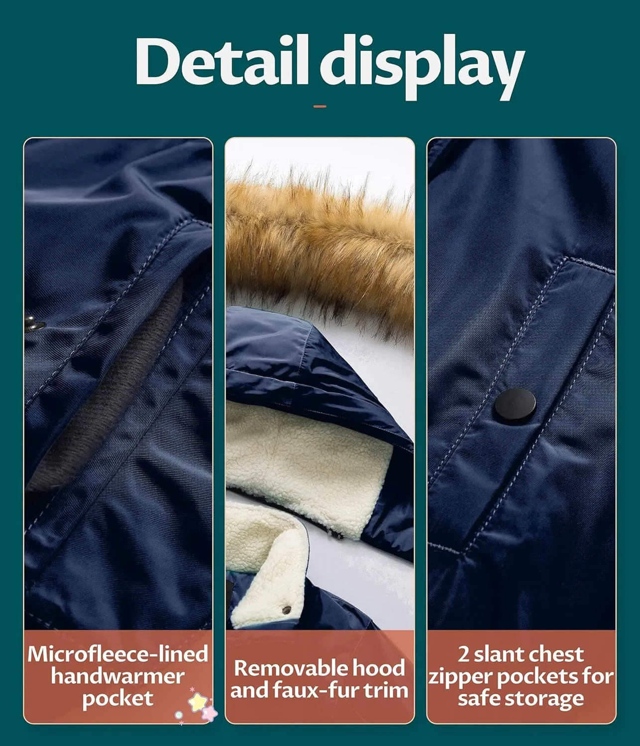 CREATMO US Girl's Long Winter Warm Parka Sherpa Trimmed Collar Puffer Ski Jacket Coat
