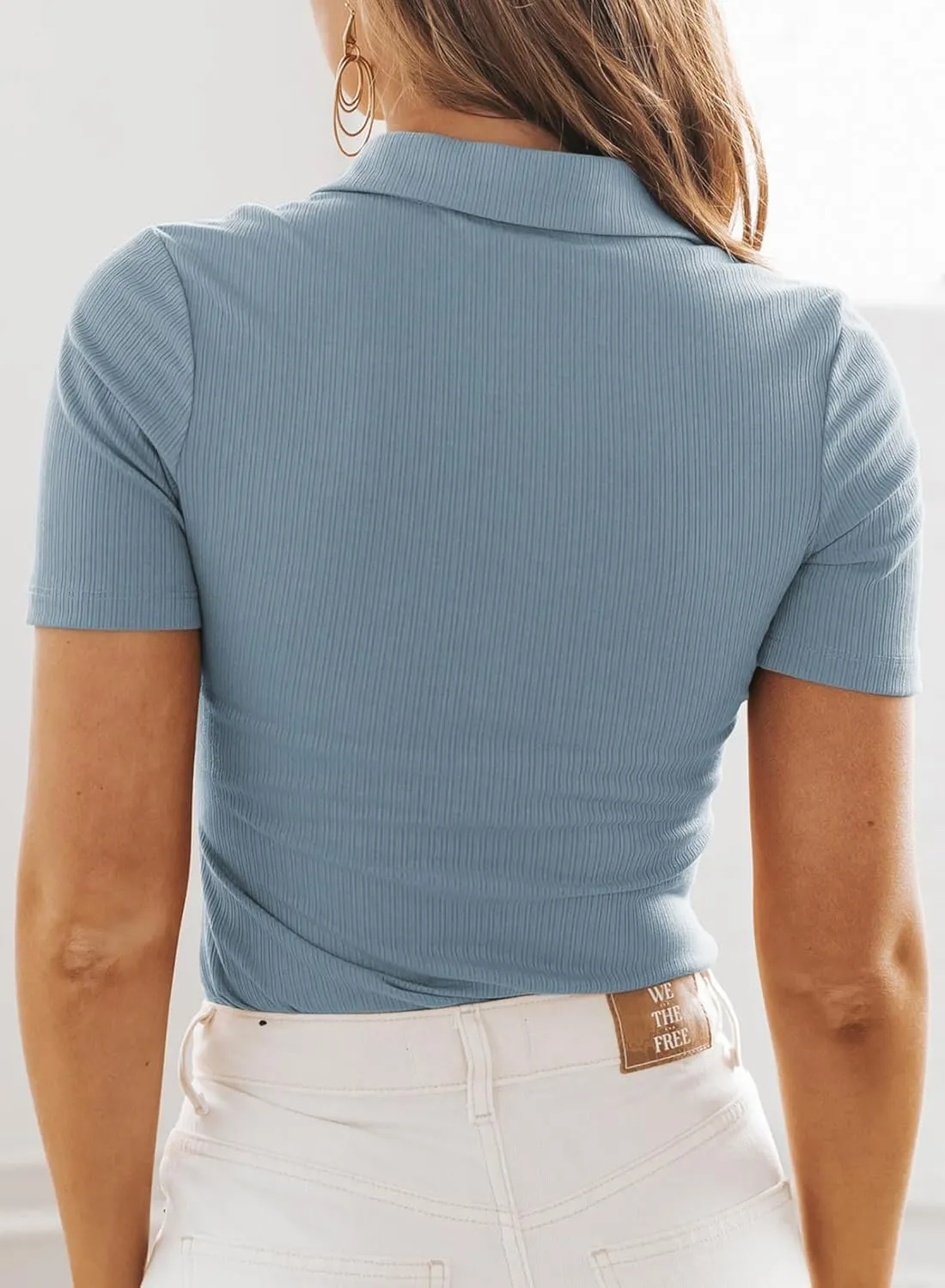 Dokotoo Womens Polo Shirts Short Sleeve V Neck Summer Collared Shirts Basic Tee Blouses Business Casual Tops