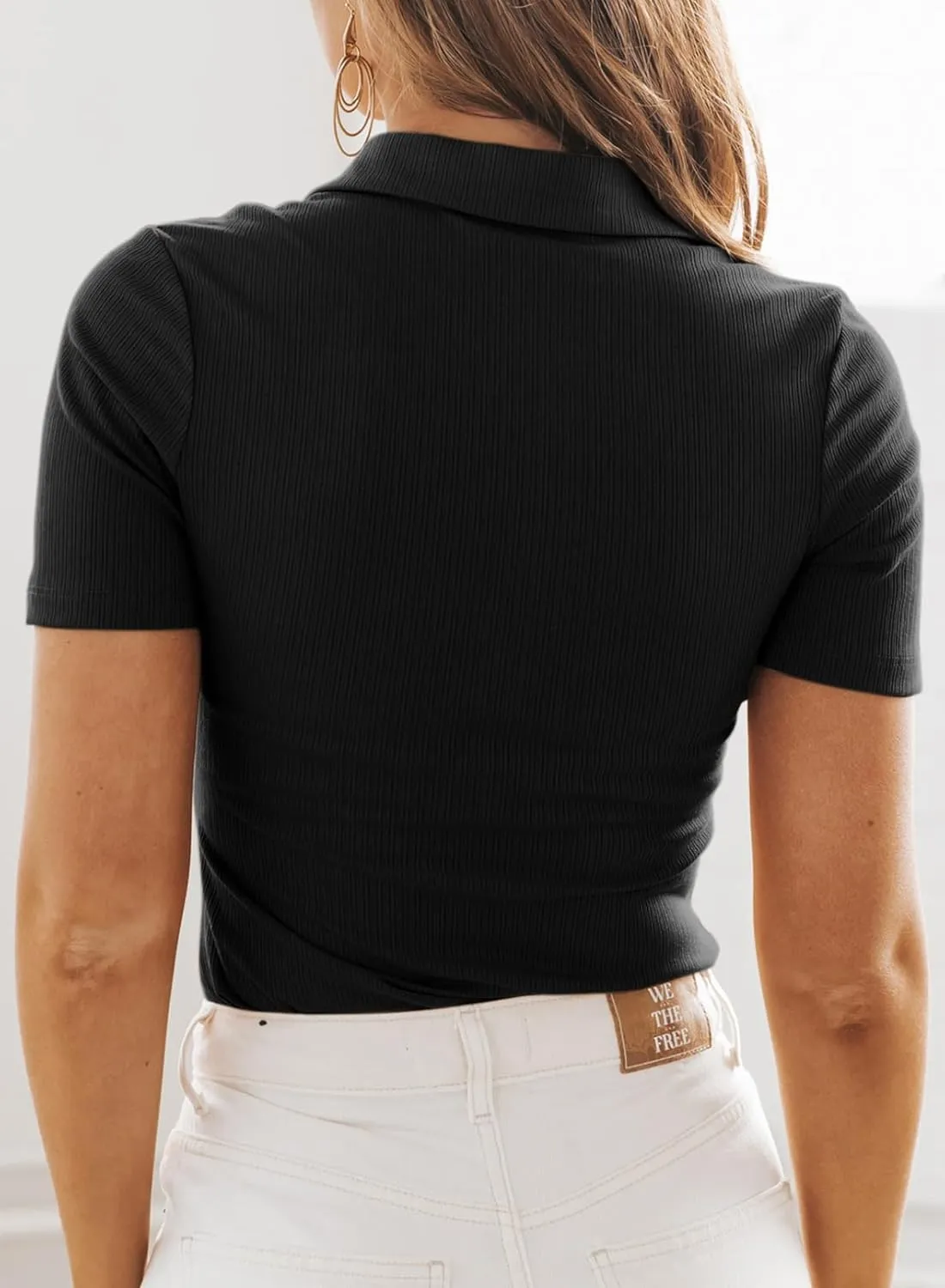 Dokotoo Womens Polo Shirts Short Sleeve V Neck Summer Collared Shirts Basic Tee Blouses Business Casual Tops
