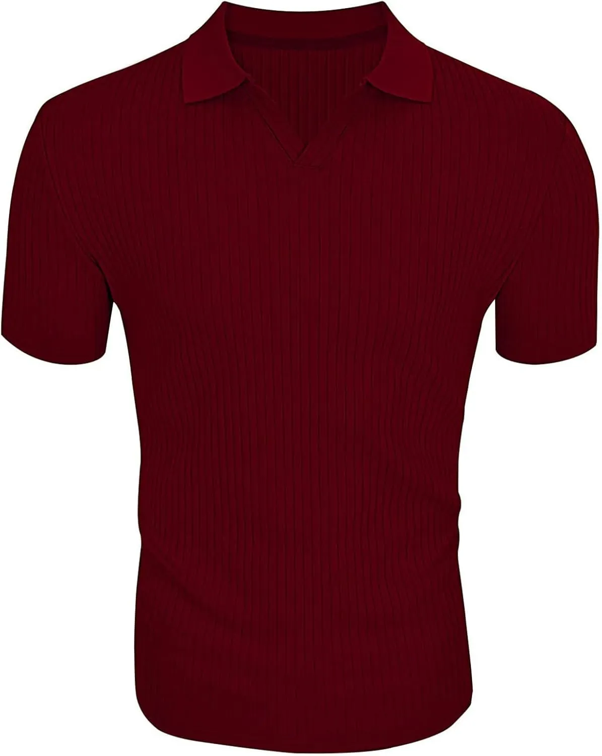 evzosrz Mens Short Sleeve Polo Shirts Slim Fit V Neck Muscle Tshirts Casual Ribbed Textured Stripe Knit Quick-Dry Golf Shirts