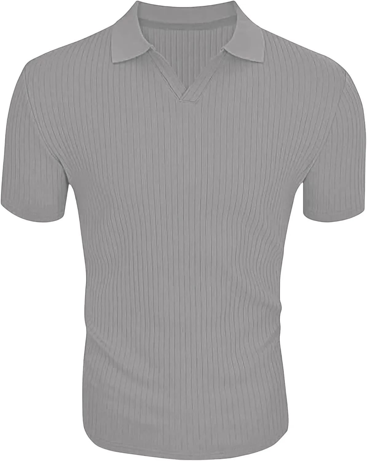 evzosrz Mens Short Sleeve Polo Shirts Slim Fit V Neck Muscle Tshirts Casual Ribbed Textured Stripe Knit Quick-Dry Golf Shirts