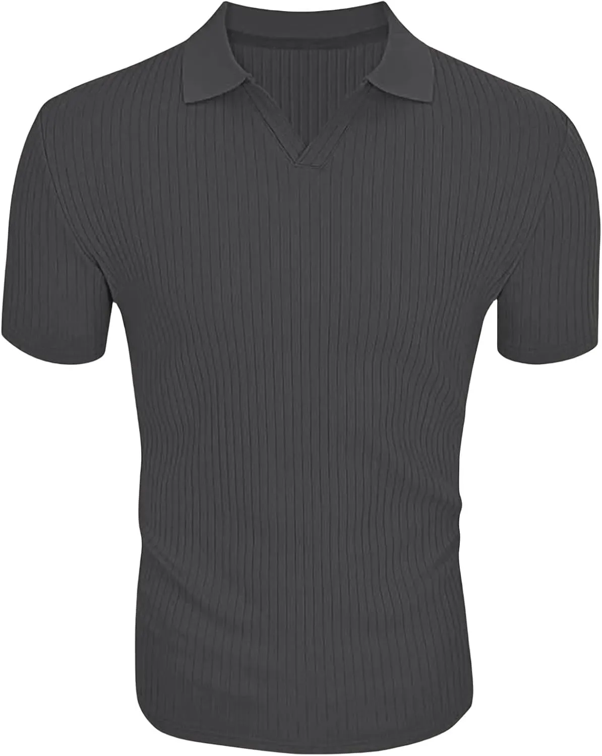 evzosrz Mens Short Sleeve Polo Shirts Slim Fit V Neck Muscle Tshirts Casual Ribbed Textured Stripe Knit Quick-Dry Golf Shirts