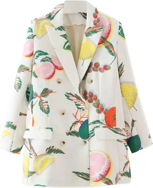 Floerns Women's Lapel Collar Long Sleeve Double Breasted Work Blazer Jacket