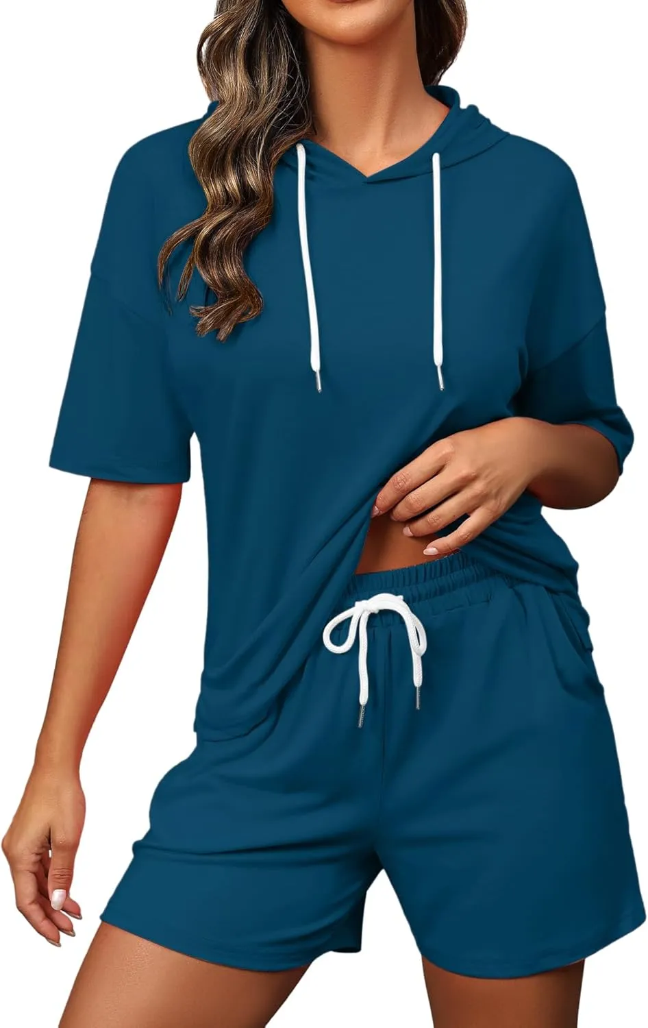 FUPHINE Women's Two Piece Outfits Shorts Sets Summer Sweatsuit Sets Short Sleeve Hoodie and Bottoms Loungewear with Pocket