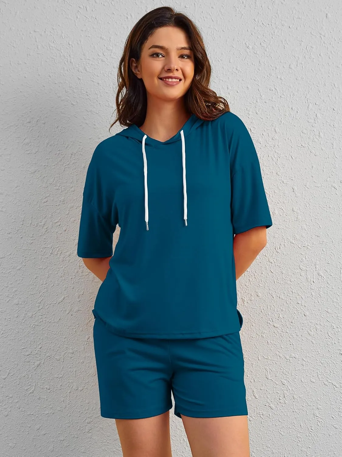 FUPHINE Women's Two Piece Outfits Shorts Sets Summer Sweatsuit Sets Short Sleeve Hoodie and Bottoms Loungewear with Pocket